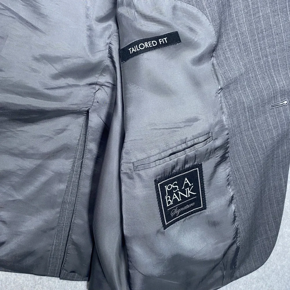 Jos. A. Bank Blazer Mens 44 Regular Grey Pinstripe Tailored Fit Wool Signature
